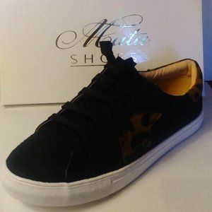 Mata Shoes COCO Black Snake Skin Sneaker w/leopard trim New! size 8.5